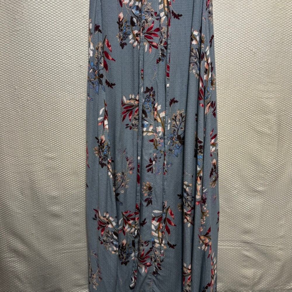 Lulus Blue Floral Maxi Dress Medium Boho Short Sleeve Empire Waist Wrap Flowy - Picture 10 of 11